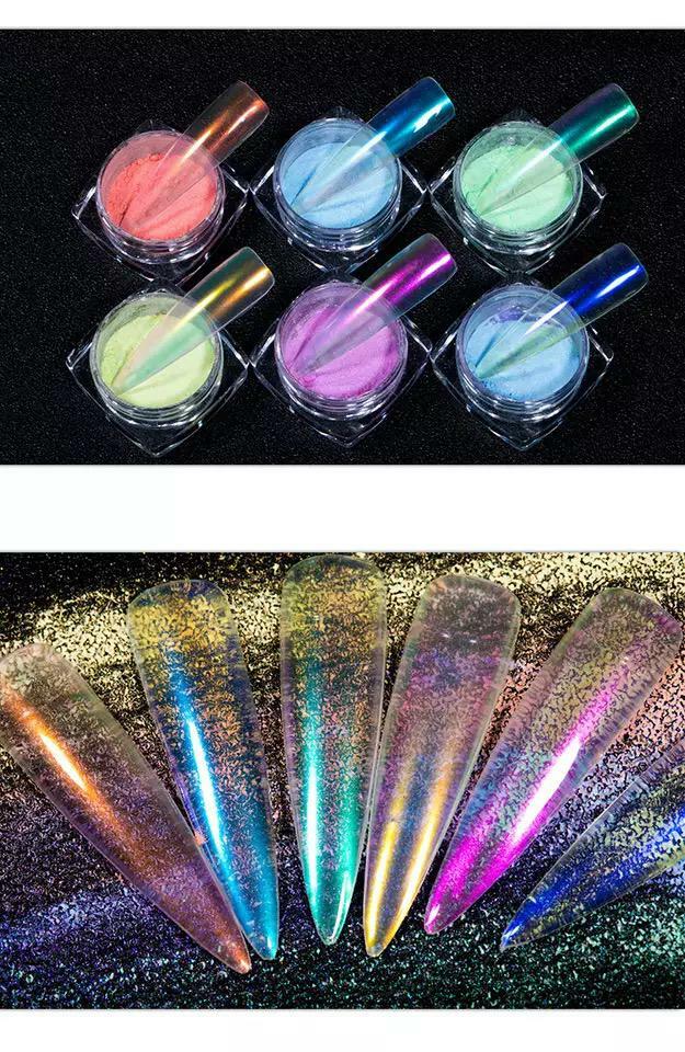 AURORA CANDY Nail Powder Colours UNICORN RAINBOW CHROME Mirror Mermaid Nails