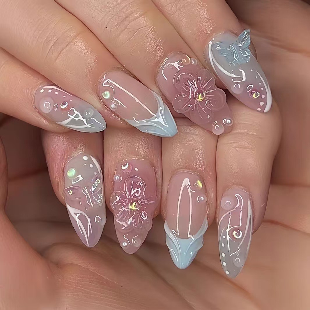 Pastel Blue Butterfly Nail Art Tips Ins Style Wholesale From Factory