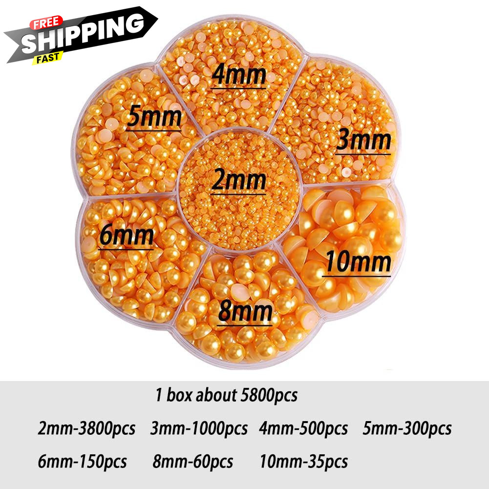 5800Pcs Half Pearls for Crafts – Flatback Artwork Small, Golden Yellow