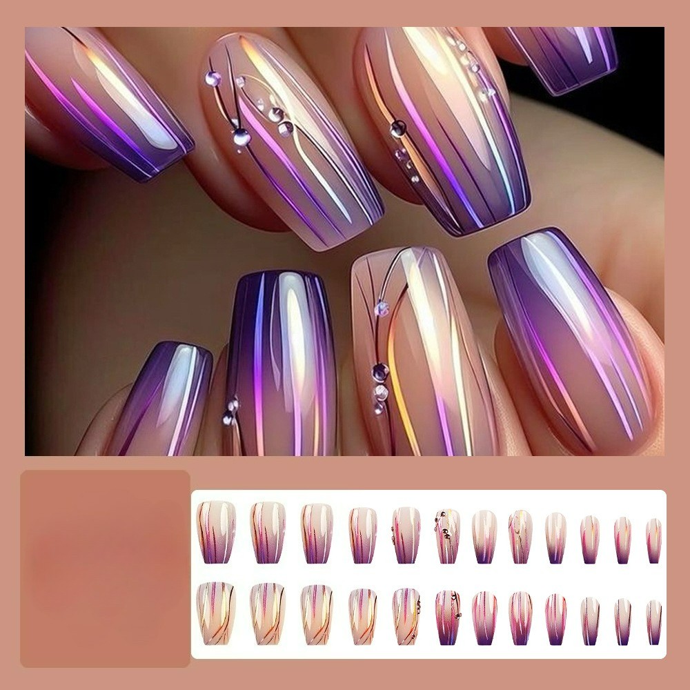 96PCS (4 Packs) Long Coffin Press on Nails Multi-Design Reusable False Nails