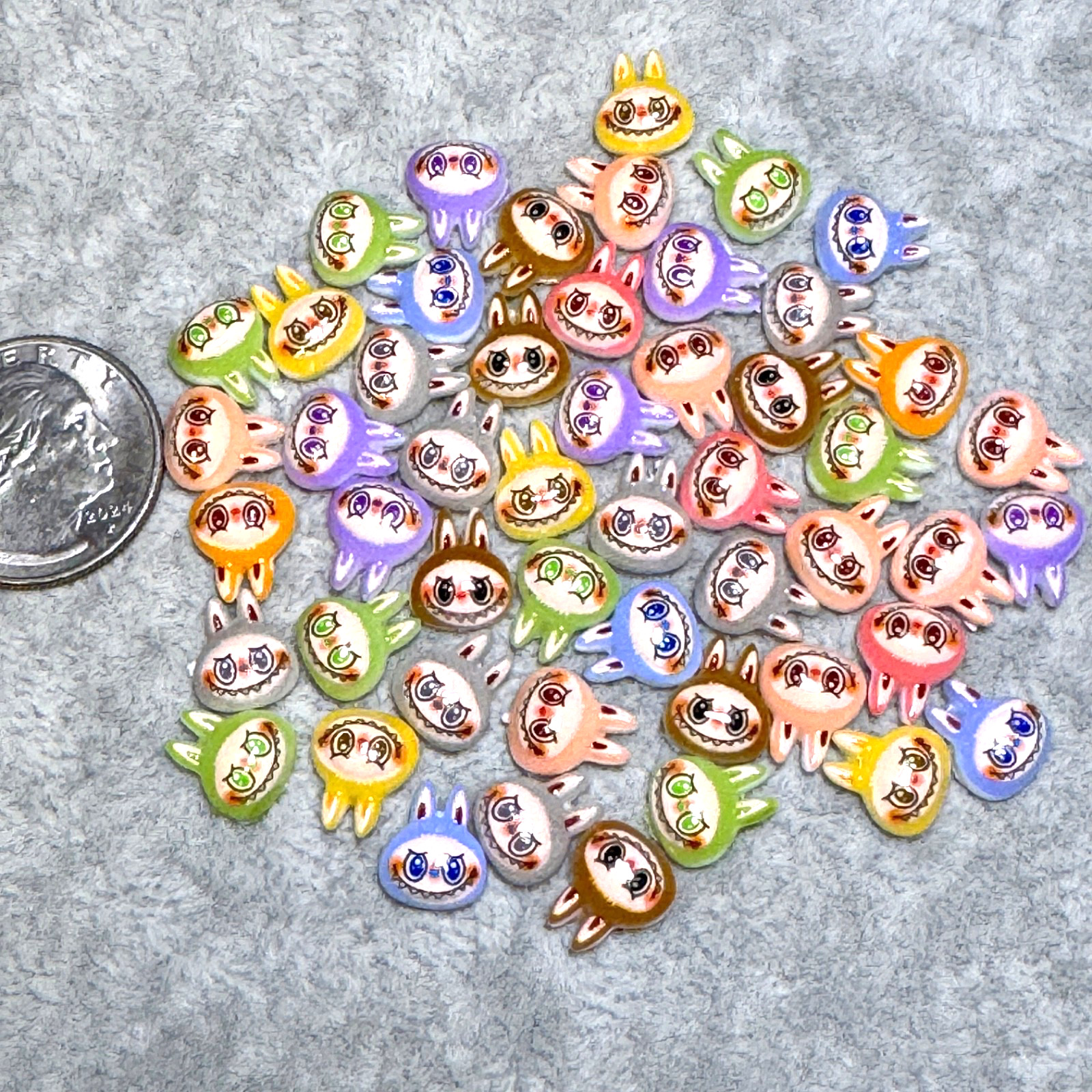 Cartoon Labubu Head Flatback Nail Art 50 Pcs Manicure Decor Charms Flat back