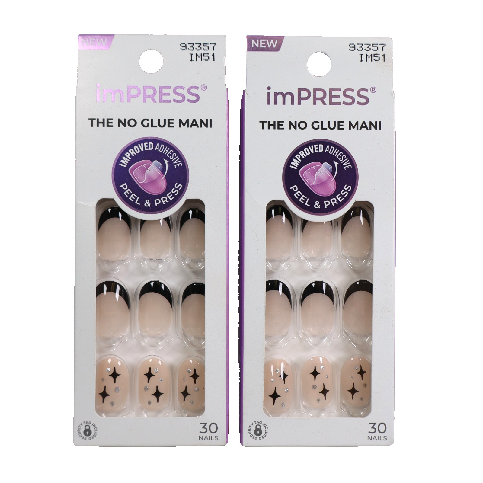 2 PACK imPRESS French Tip Press On Nails, ‘Gold Ring’, Black, Short Oval, French