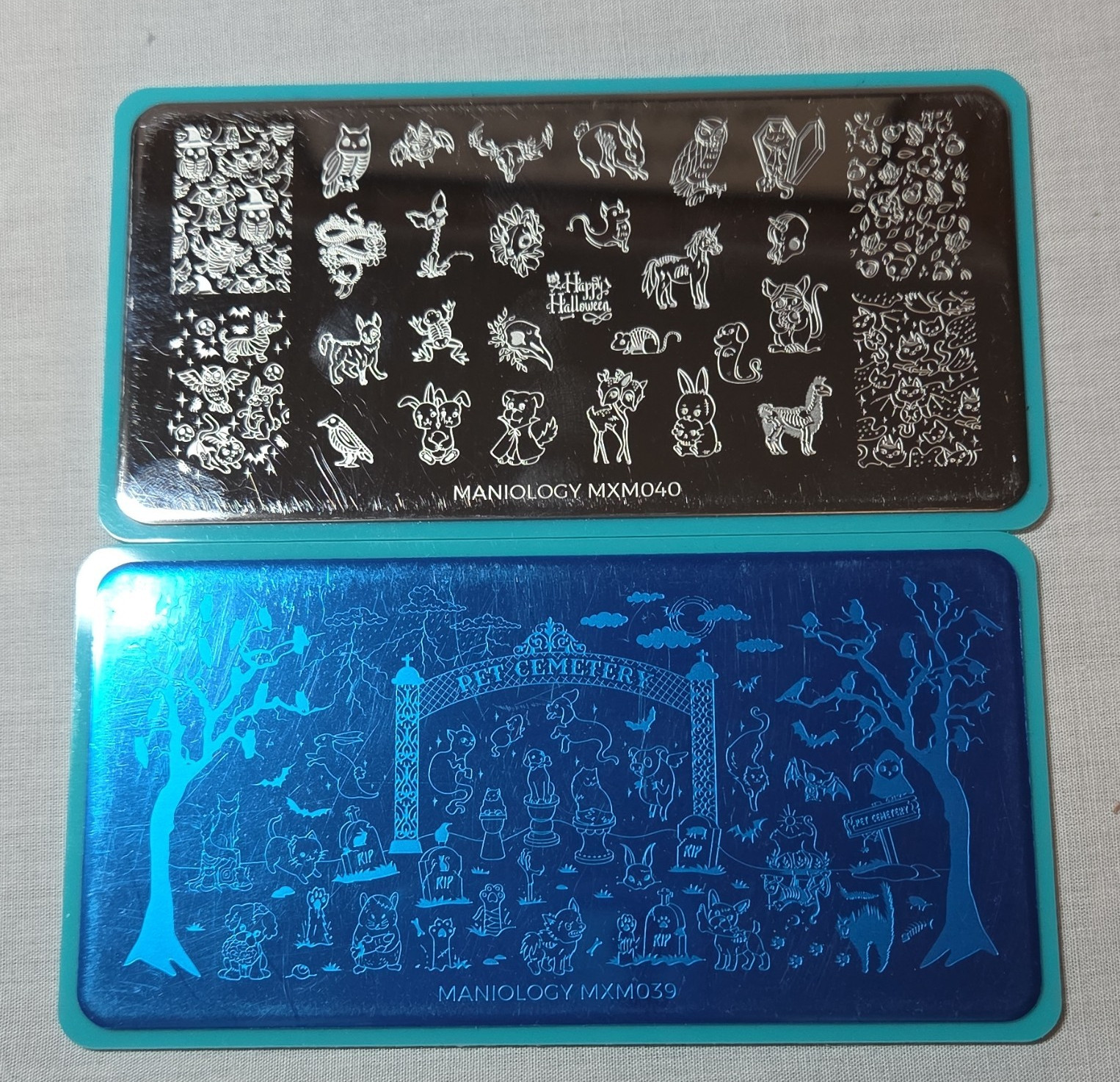 HTF Maniology Halloween Nail Stamping Plates Metal MXM039 MXM040 Complete Set