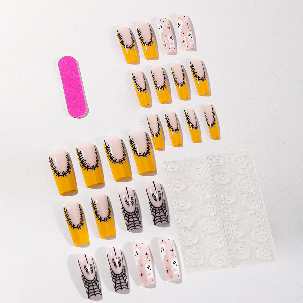 24Pcs Halloween French Tip Press on Nails Long Coffin Fake Nails With Design …