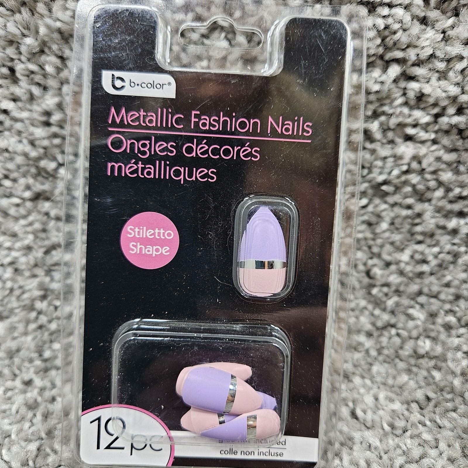 b•color Metallic Fashion Nails Stiletto Set 3 Packs 12pc False glue On Tips New