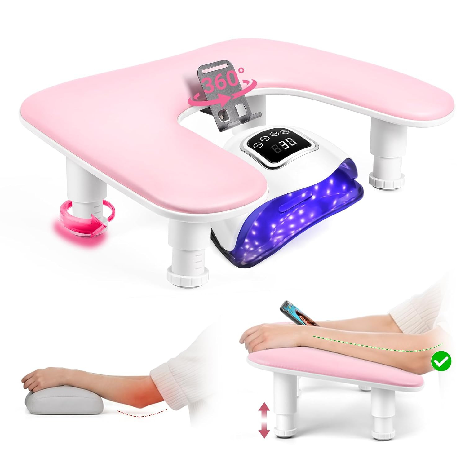 Arm Rest for Nails Tech: Adjustable Height U Shaped Nail Hand Rest Stand PU Leat
