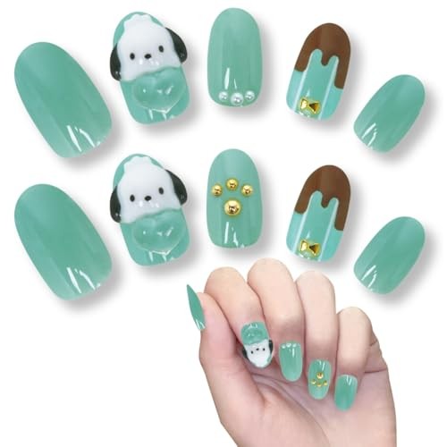 Sanrio Character Nail Tips Pochacco Peel and Stick 3D 24 Sheets Short Gradient