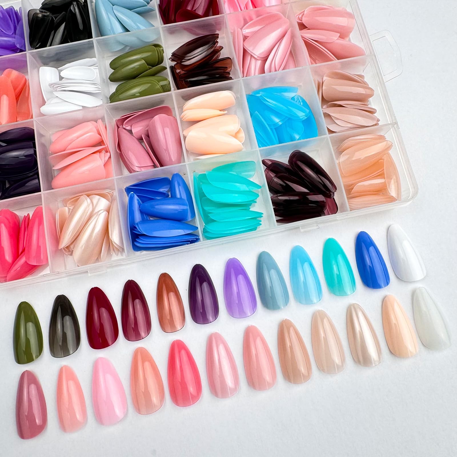 576 Pcs Press on Nails Medium Almond Fake Nails Solid Color False Nails 24 Co…