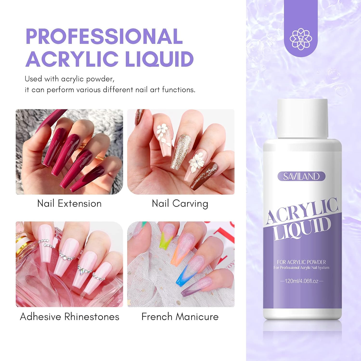 Monomer Acrylic Nail Liquid: 4 Oz Acrylic Liquid Monomer with #12 Acrylic Nail B