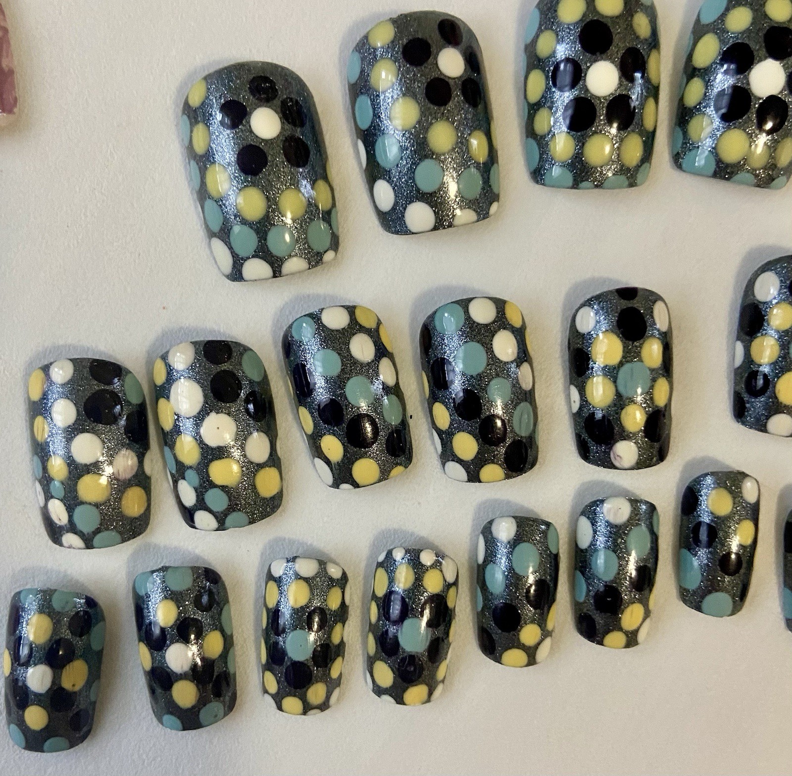 5 Sets Hand Painted Press On Nail Sets – Polka Dot Theme