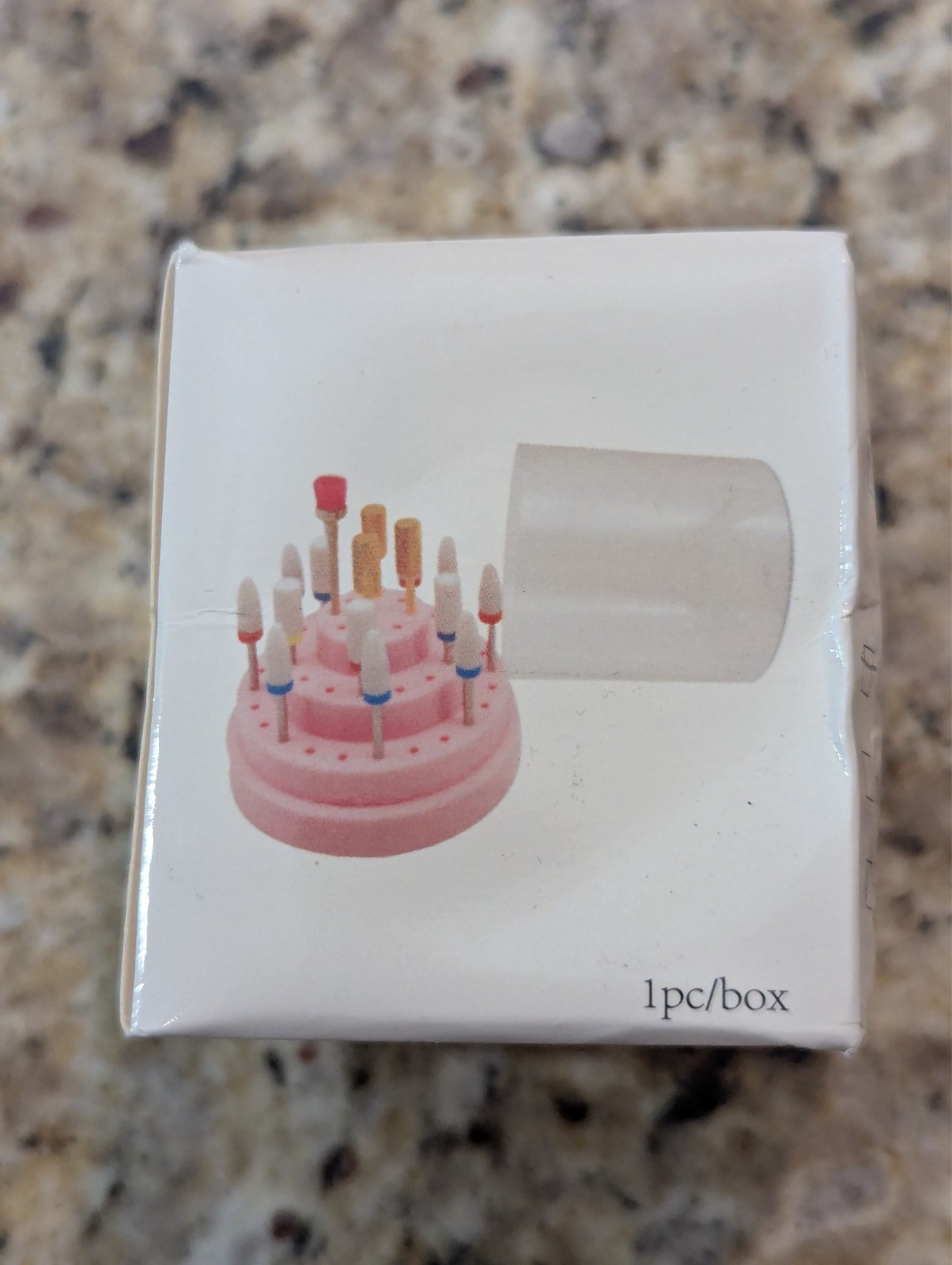 48 Hole Acrylic Nail Drill Bit Holder Cake with Clear Cover White