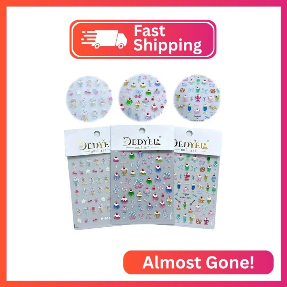 Dedyel Food Nail Art Stickers 3D Cake Dessert Donut Ice Cream Cookies Fruit Brea