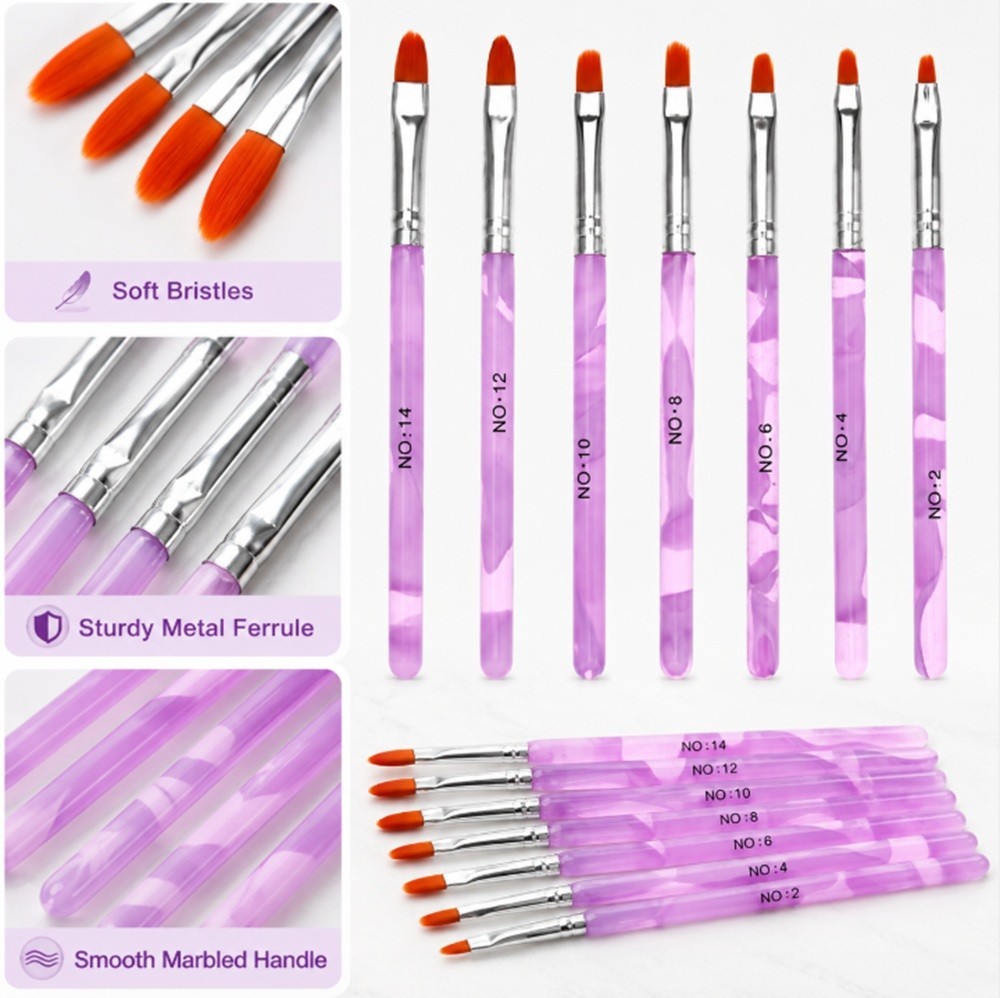 7-Piece UV Gel Nail Art Brush Set, Flower Painting & Gradient Design Pens