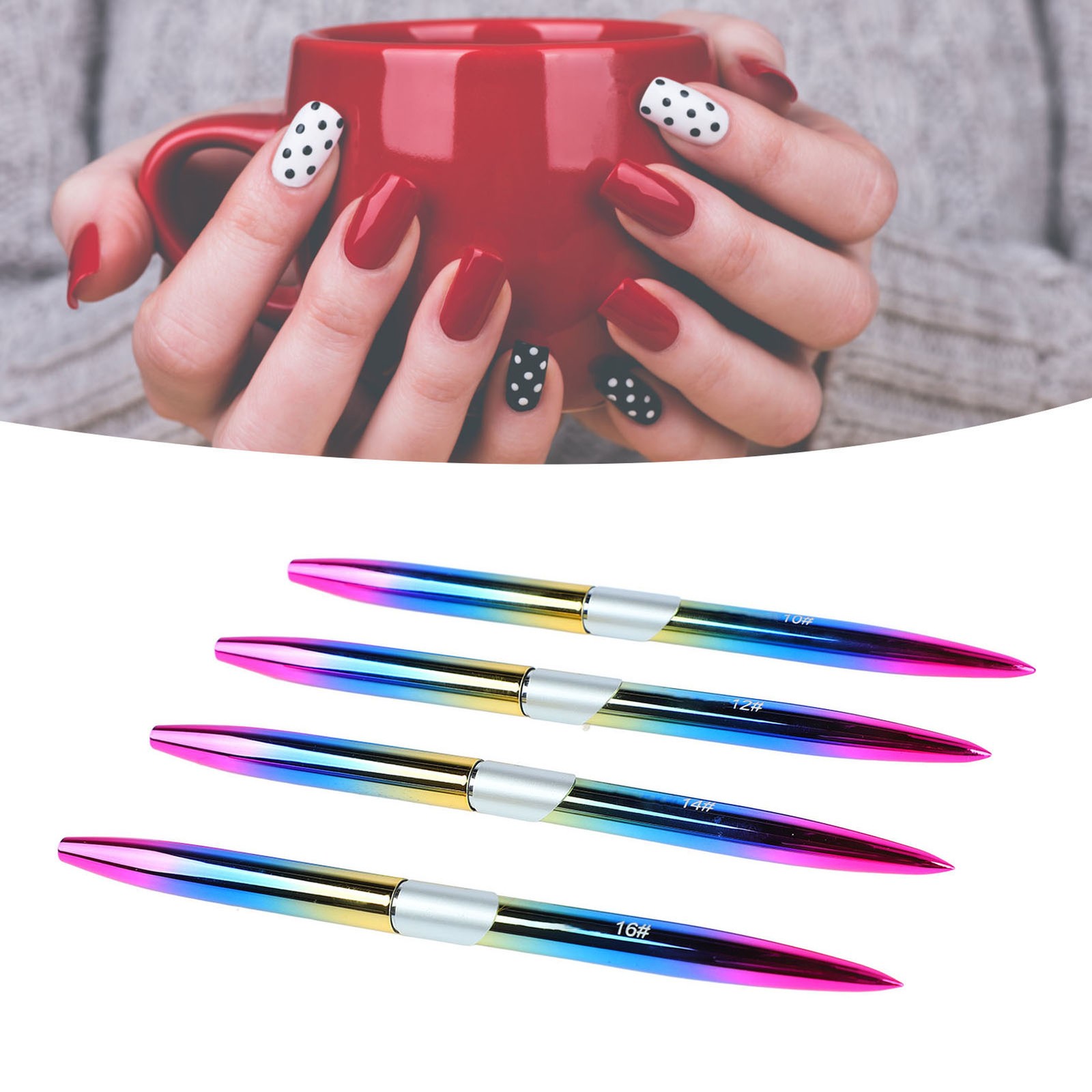4pcs Nail Art Brush Set Aluminum Tube Ergonomic Handle Firm Flexible Soft Hair