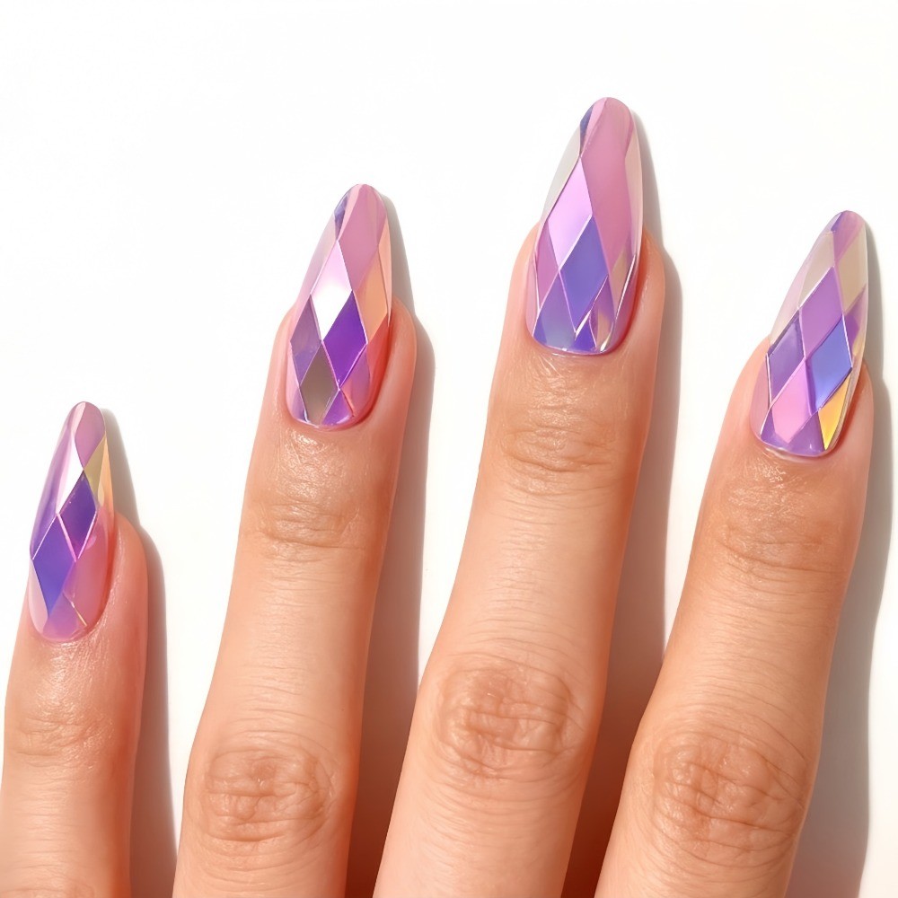 24pcs Gold Diamond-Cut Stiletto Press-On Nails, Luxe for Weddings & Parties
