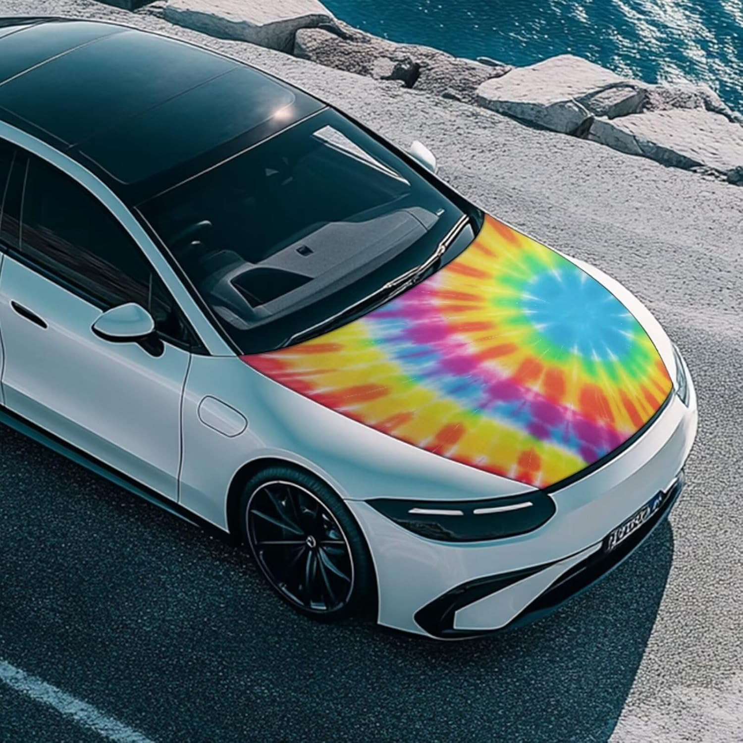 Tie Dye Spiral Car Hood Covers for Automobiles, Rainbow Gradient Tie-Dye 3X5FT S