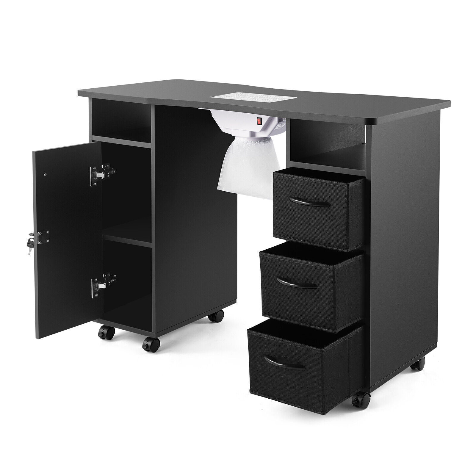 Pro Manicure Table Nail Desk Beauty Salon Dust Collector Drawers+Wheel+Wrist P6J