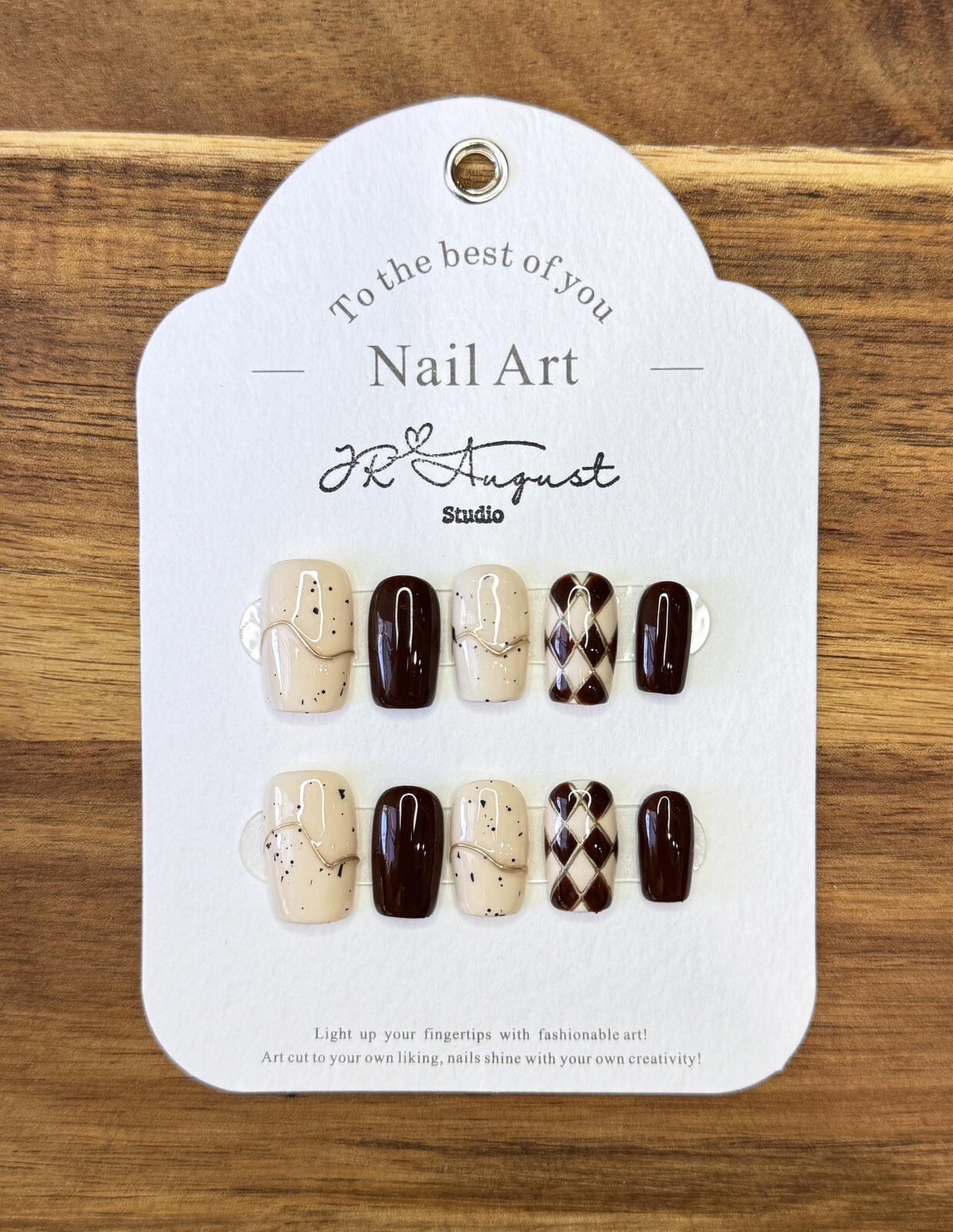 Press On Nails Handmade Caramel Grid Autumn/Winter Medium Coffin S M L
