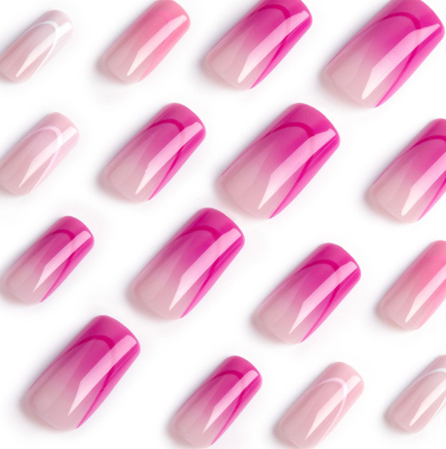 Gradient lilac purple press-on nails,4-color stripe nail art,medium coffin shape