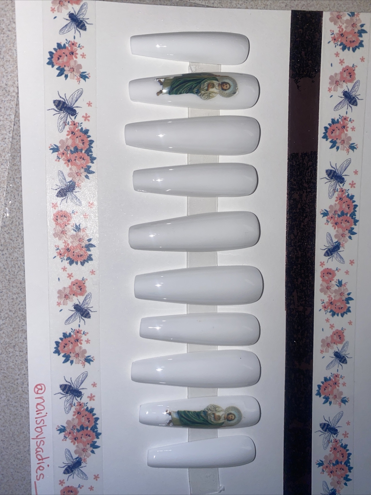 White Long Coffin Press On Nails 10 Pcs Nail 1 Set Fake False