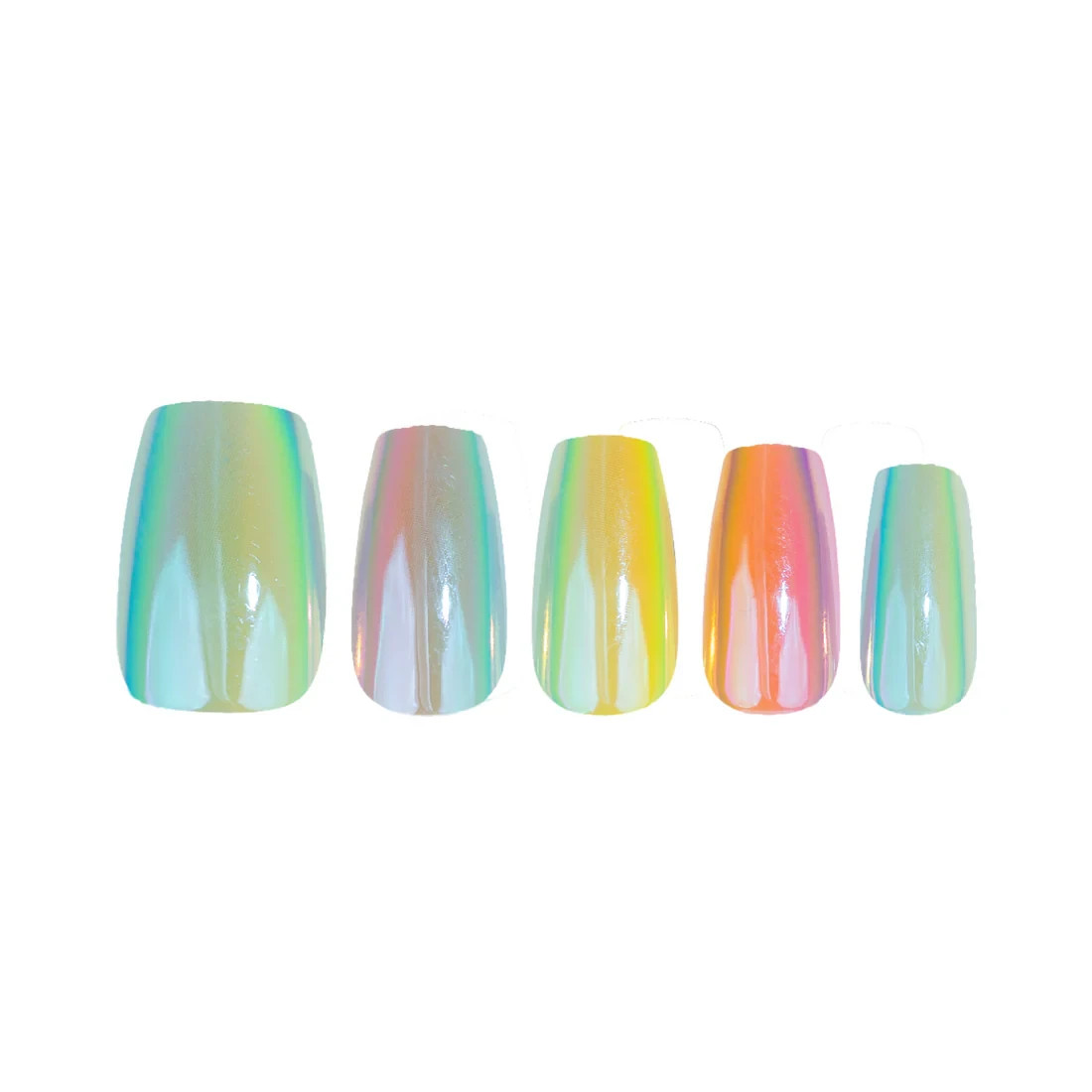 Red Aspen Press On Nails Besties, Alvina Medium Coffin Multicolor Holographic