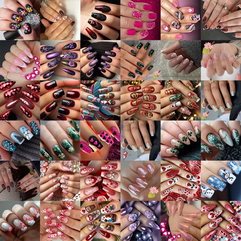 9 Boxes/216 Nails Randomly Combined, with 2000 Different Styles of Fake Nail Art