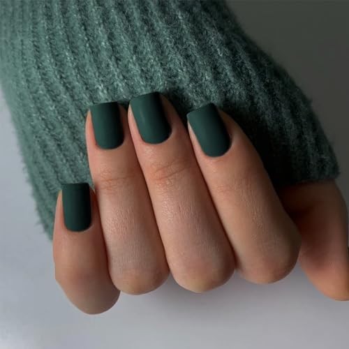 Emerald Green Press on Nails – Short Square Fake Nails – Matte Green