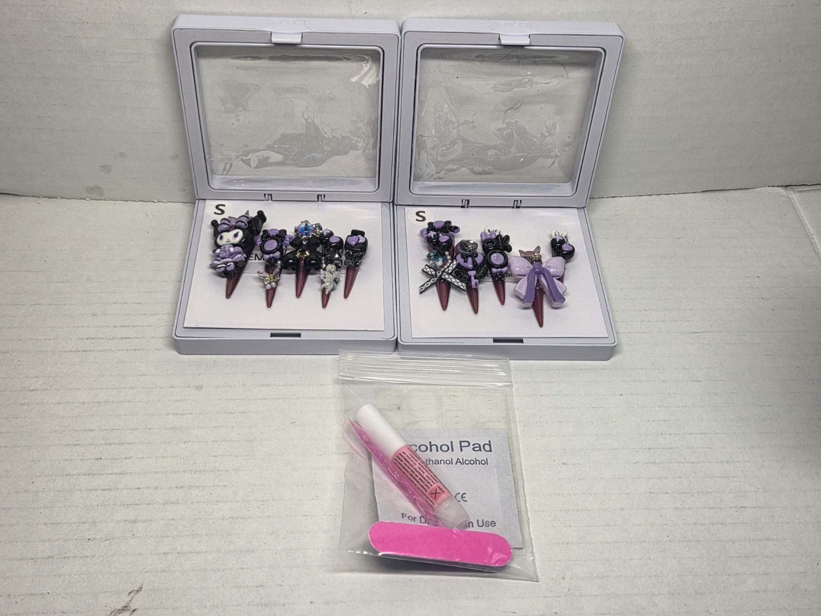 3D Sanrio Kuromi Almond Shaped Stiletto Press On Nail Set Sz Sm