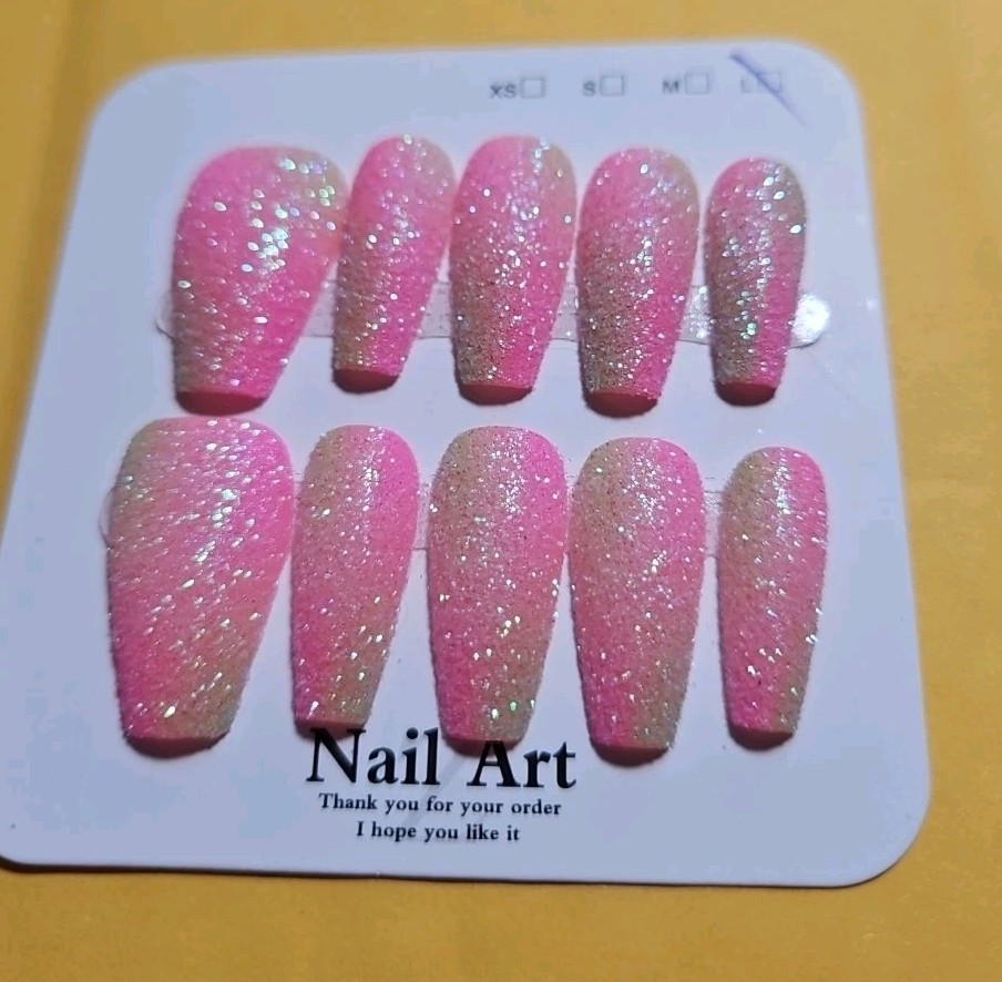 Nail Art 10PCS Long Medium Square Pink & White Matte Nails
