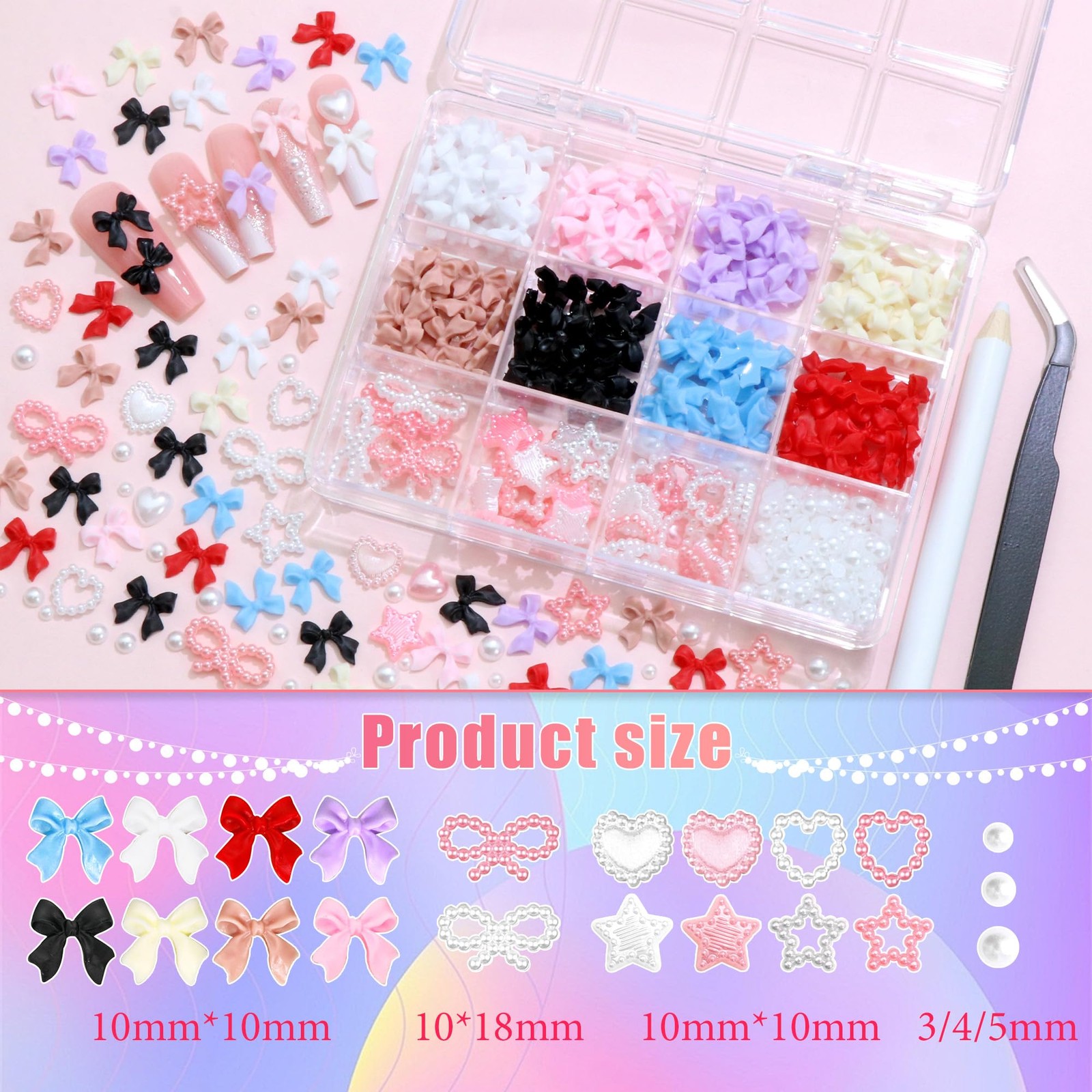 Bow Nail Charms and Flatback Pearls Gems Set,Assorted Bows Charms for Nail Ar…