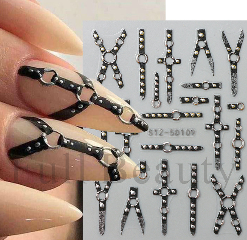 Relief Belt Nail Art Stickers Bondage Gothic Nail Stiletto Black Stripe NH27