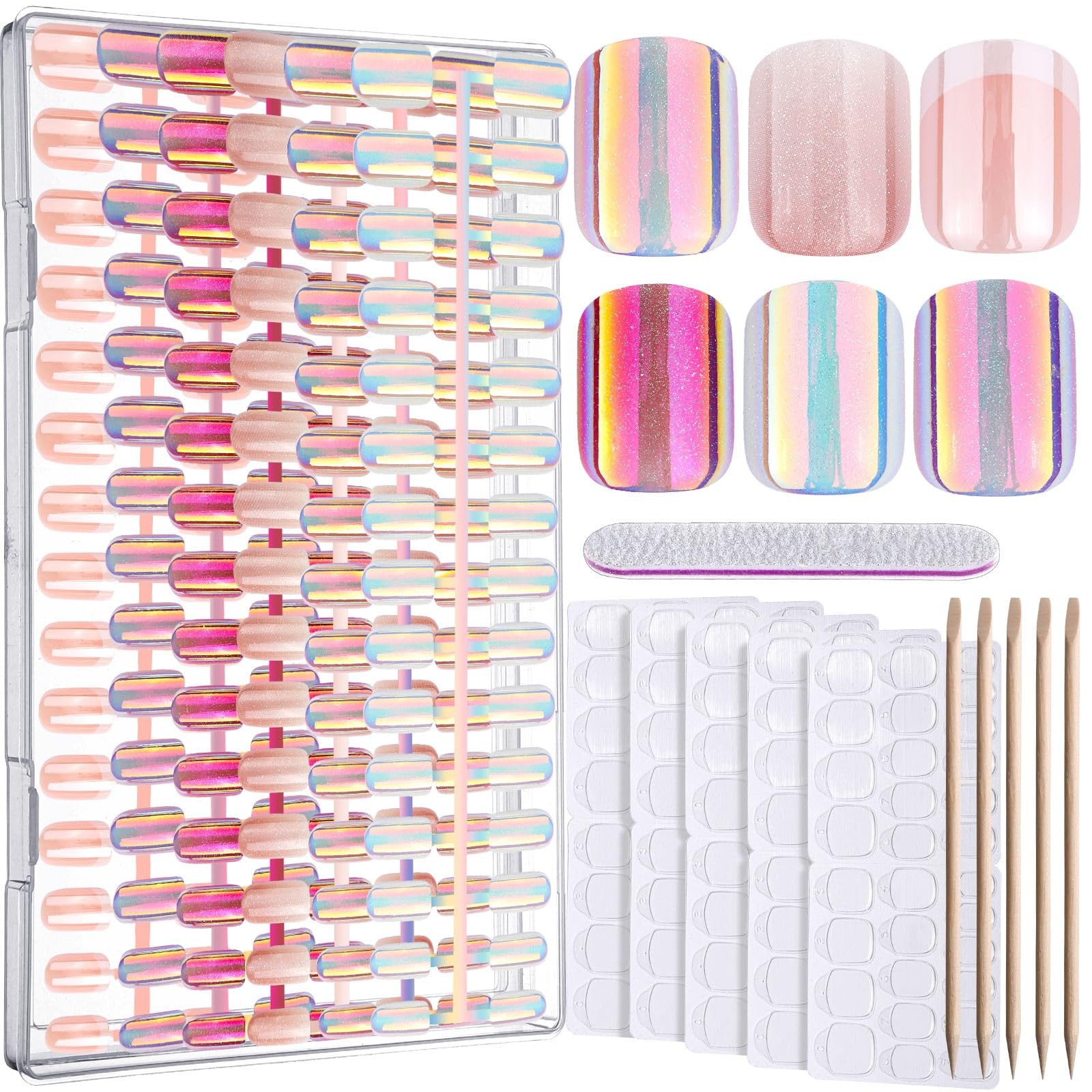 FANDAMEI Press on Nails, 6 Colors Chrome Nails Short, Cat Multicolor
