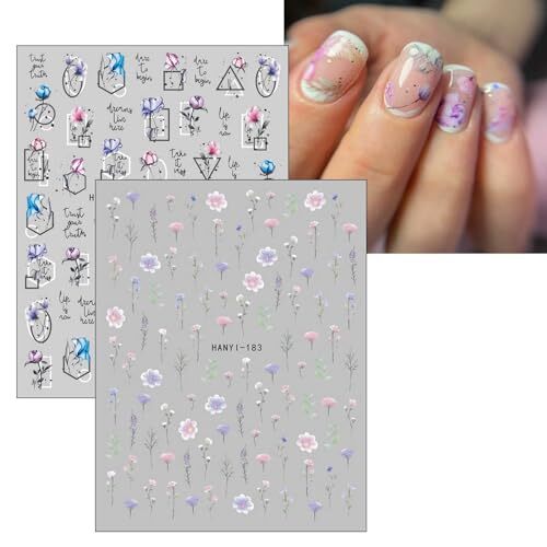 9 Sheets Spring Flower Nail Art Stickers Decals Self-Adhesive Colorful Flower