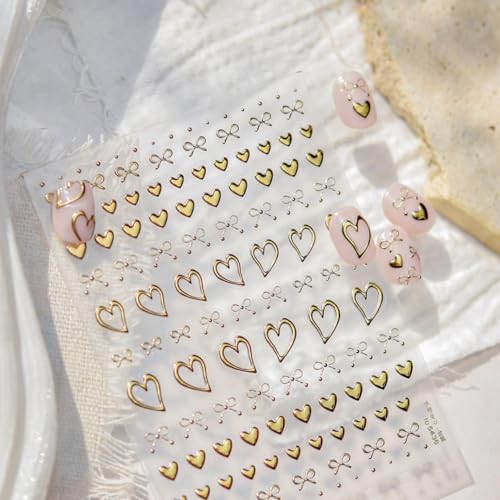 Gold Hearts Nail Stickers 5D Embossed Valentine’s Day Bow Nail Decals Style36