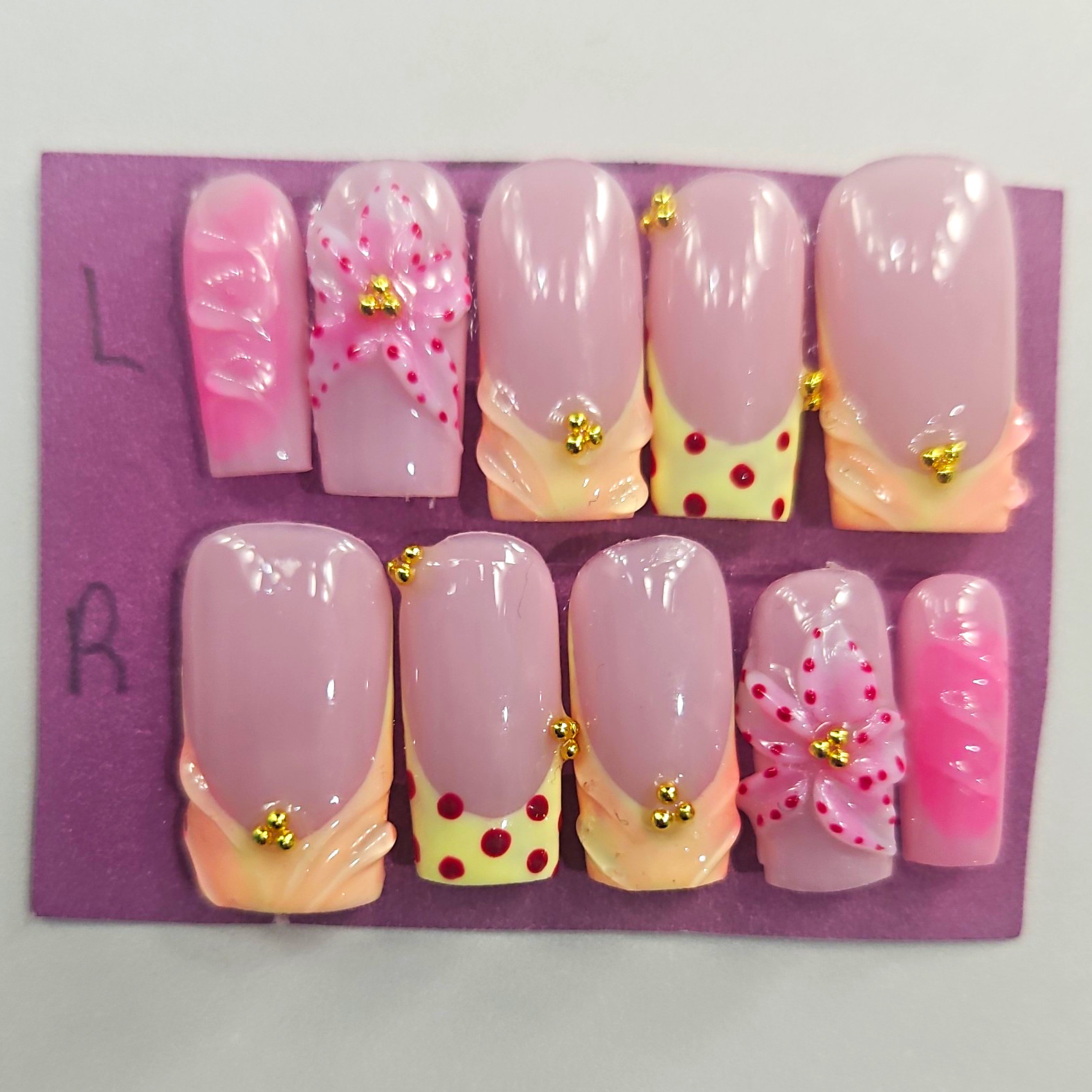 Handmade Press On Nails 3D Flower Size Small Medium or Large