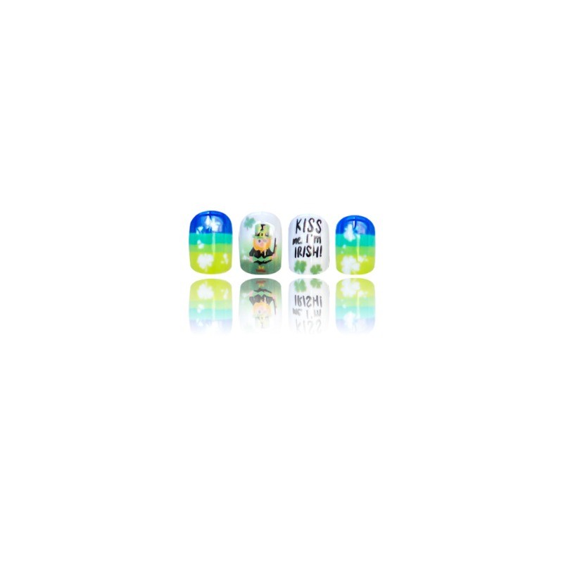 48 Pieces of Short Square Gradient Yellow Green Cartoon Clover Fake Nail Art
