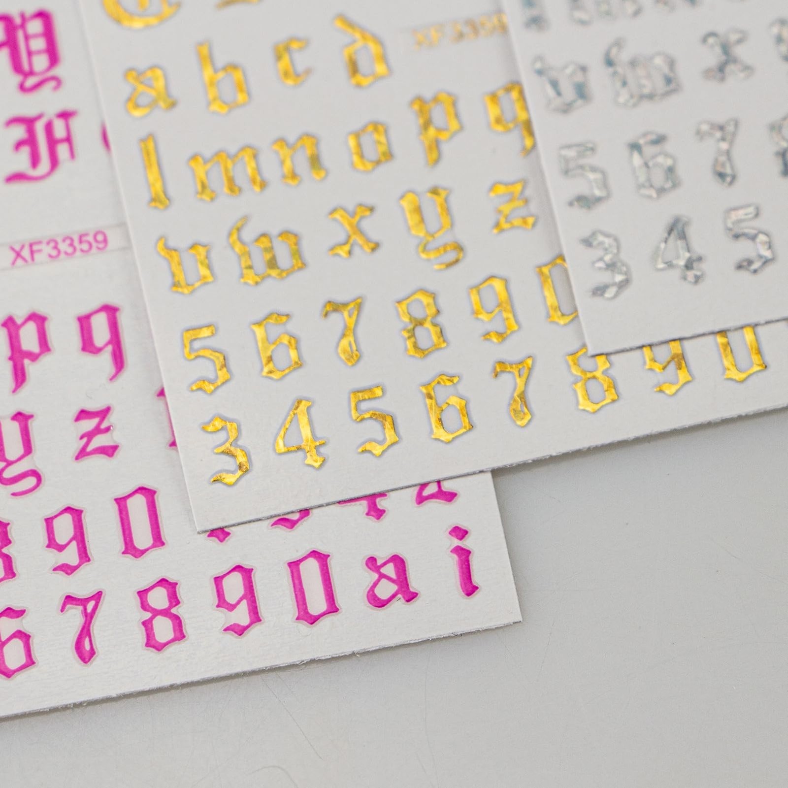 English Nail Stickers – Gold, Black, Silver, White Letter & Number Stickers f…