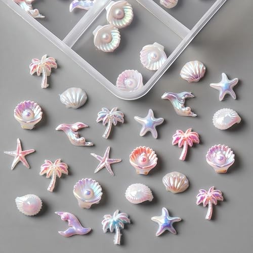 3D Aurora Ocean Nail Charms Summer Nail Rhinestones Beach Nail Art Shiny Shell