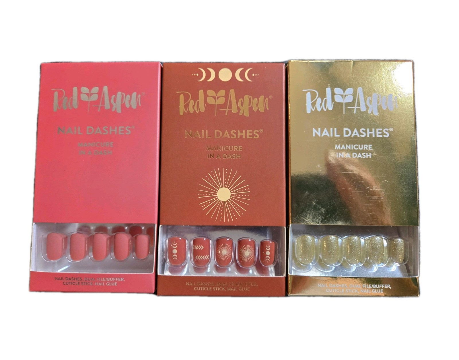 Red Aspen Nail Dashes Short Square Hazel’s Treasure, Summer Solstice, Amber Rust