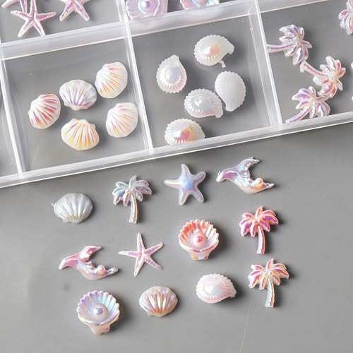 3D Aurora Ocean Nail Charms Summer Nail Rhinestones Beach Nail Art Shiny Shell