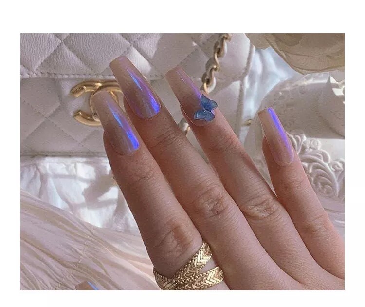 Blue Aurora Chrome Iridescent Nail Powder Shimmer Ultraviolet Mirror Glimmer