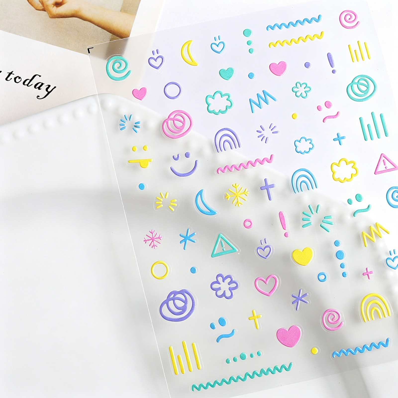 Japanese Style Nail Art Cute Cartoon Embossed 3D Line Stickers, Colorful Lovely