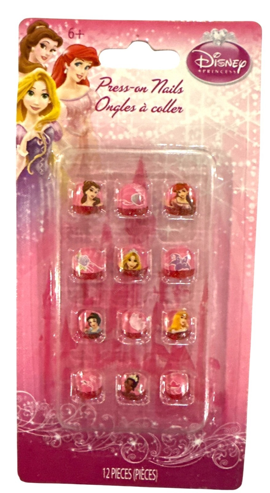 Disney PRINCESS 12 Press-On Nails Short Square Cinderella Snow White Girls 6+ 1a