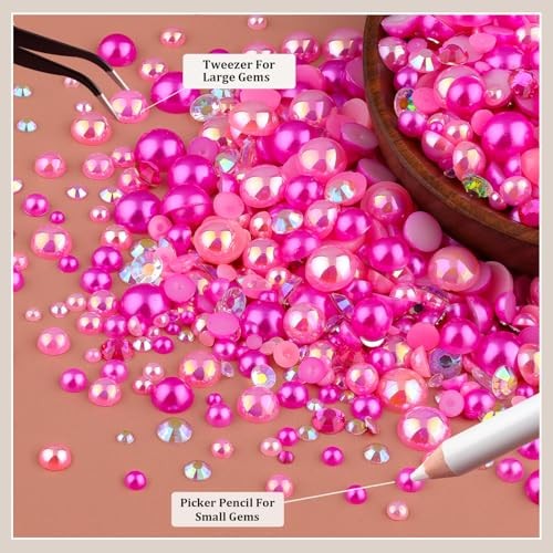 80g Flatback Pearls and Rhinestones for Crafting, Dark Pink 3 80g Dark Pink