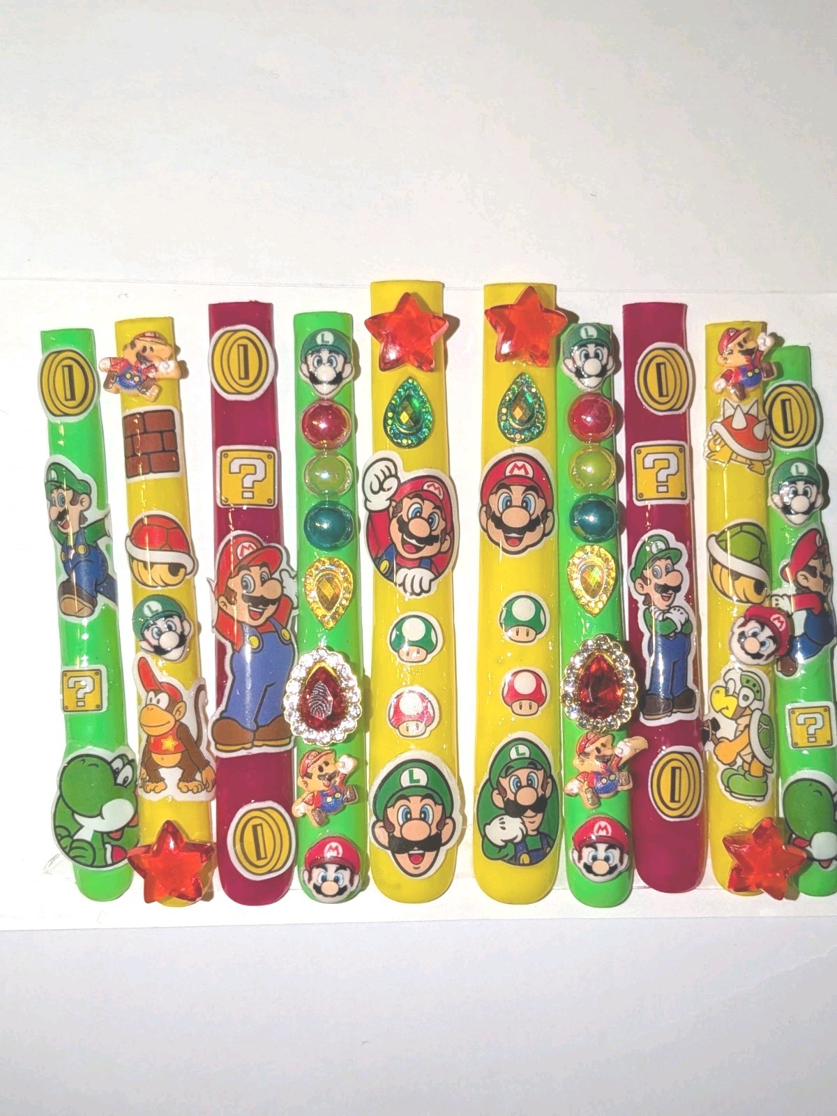 Bright Custom Super Mario Multicolor Decorative 6Xl Press On Nails Sz Large
