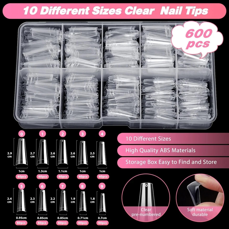 600PCS Clear Coffin Nail Tips Set – Clear Nail Tips for Acrylic Nails French …