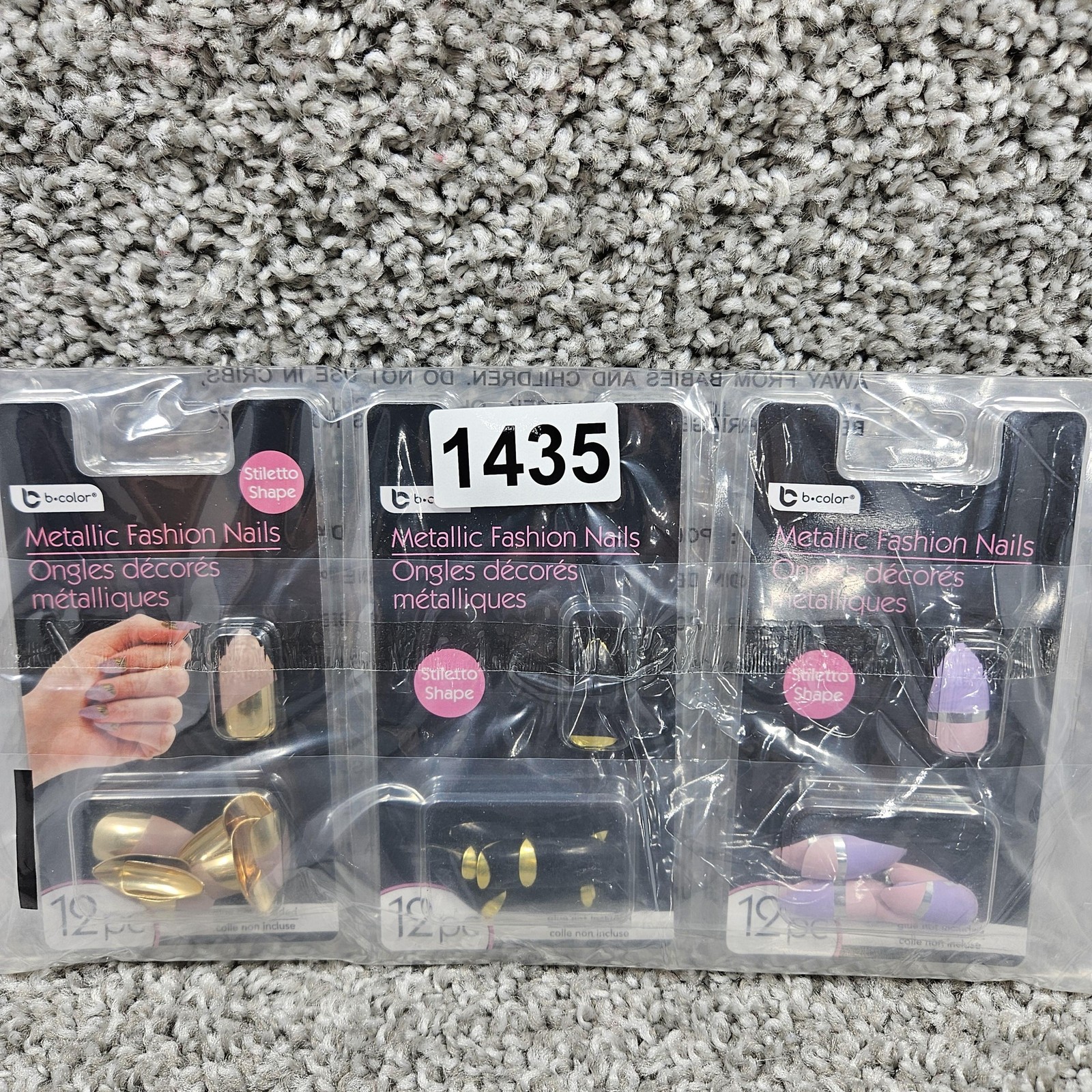 b•color Metallic Fashion Nails Stiletto Set 3 Packs 12pc False glue On Tips New