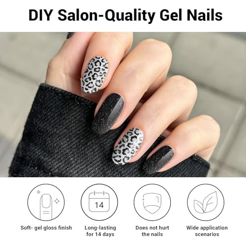 Semi Cured Gel Nail Strips, 28pcs Nail Polish Art Stickers Wraps | Gel Black
