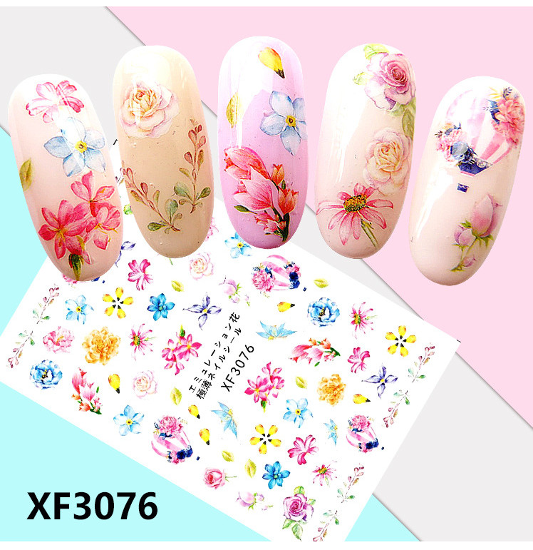 Nail Art Stickers Decals 12Pcs Flower Fruit Ladybirds Owl Cat Self-Adhesive NS34