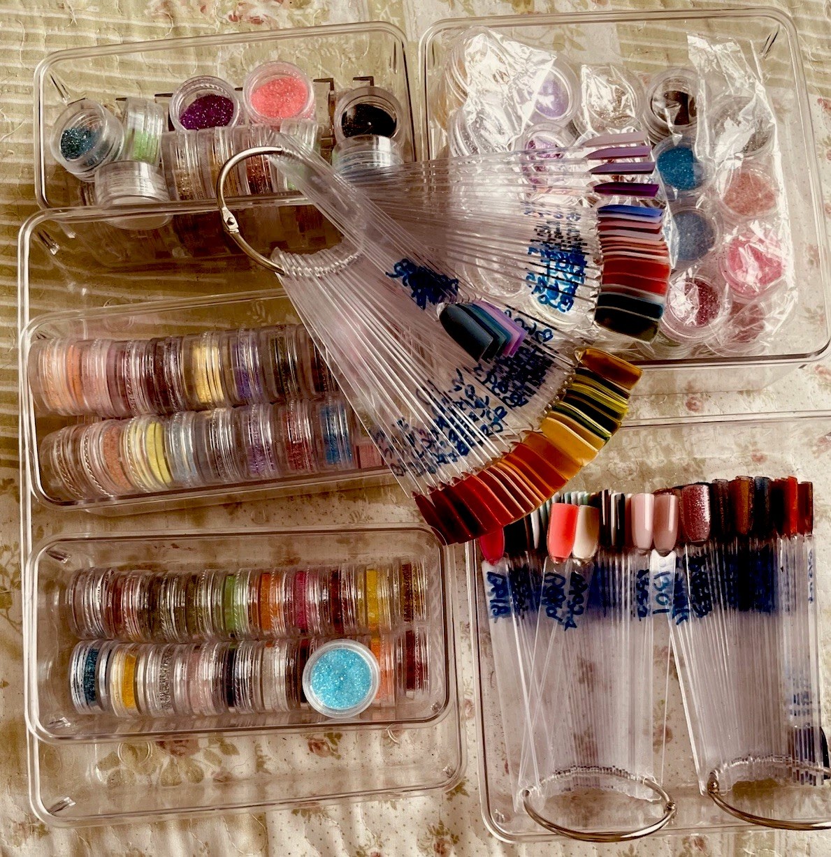 Professional Nail Art Lot Of 200+ Items Color Powder Nail Tips Organizers Etc
